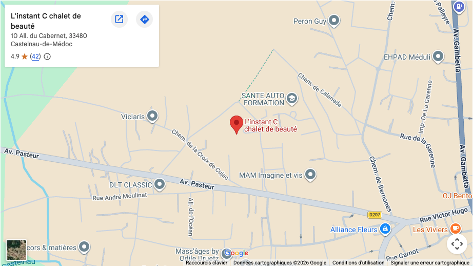 Plan d'accès à L'Instant C, 10 allée du cabernet, Castelnau-de-Médoc